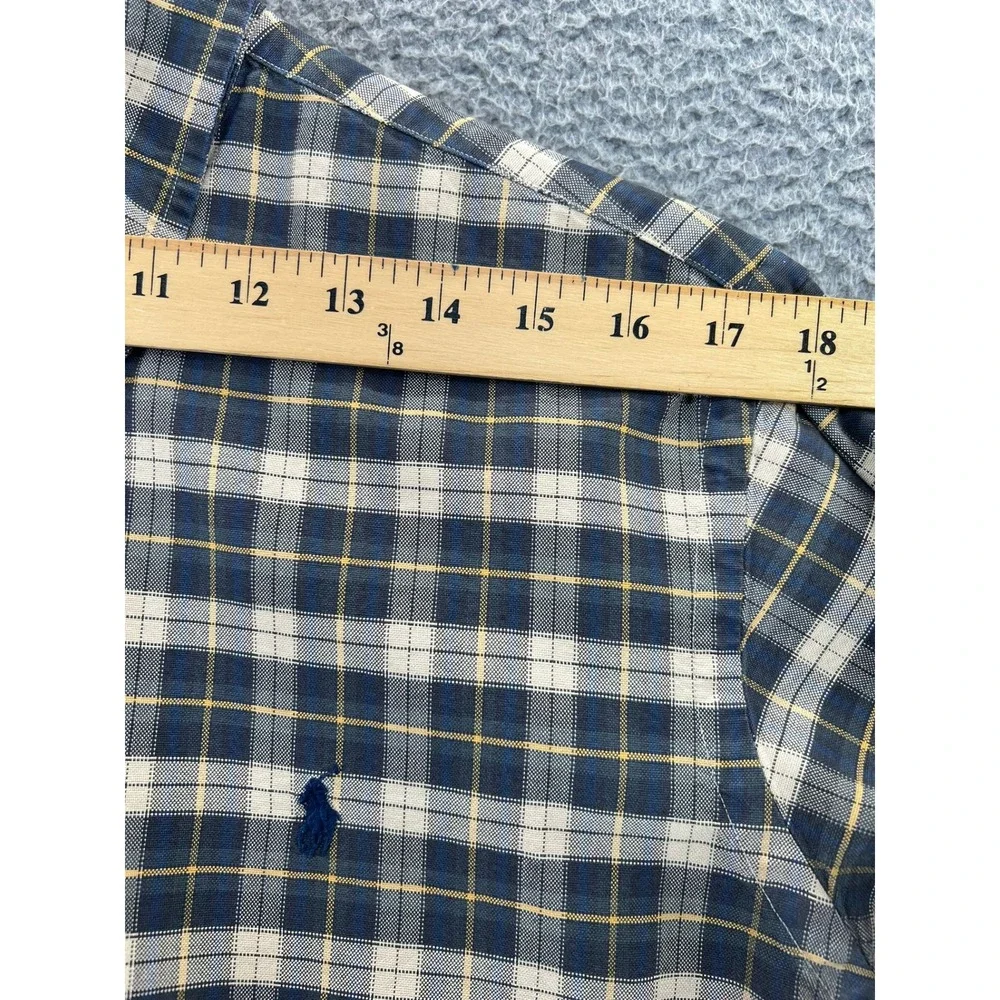Polo Ralph Lauren‎ Shirt Mens Large Plaid Button Down Navy Tan Yellow Pony